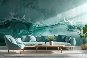 Soothing Coastal Abstract Design with Pale Teal Gradient Background