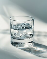Ultra-Clean Cocktail Composition: Crystal Glass, Transparent Liquid, and White Studio Background