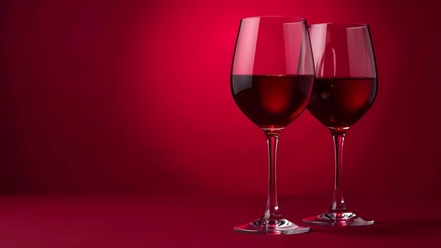 National wine day may 25. Red wine in two glasses on deep red background.