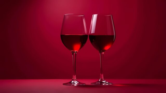 National wine day may 25. Red wine in two glasses on deep red background.