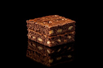 Obraz premium Decadent chocolate brownies stacked high with crunchy nuts Generative AI
