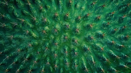 Close-up Cactus Skin Texture with Spines and Green Surface