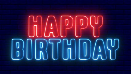Obraz premium Happy Birthday neon sign. Happy Birthday text font with light. Luminous and shimmering haze inside the letters of the text Happy Birthday. 