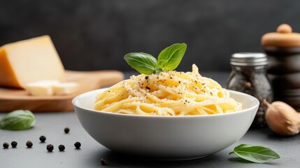 A bowl of homemade cacio e pepe with fresh cracke delicious pasta dish topped with cheese and spices perfect for gourmet lovers and italian cuisine enthusiasts