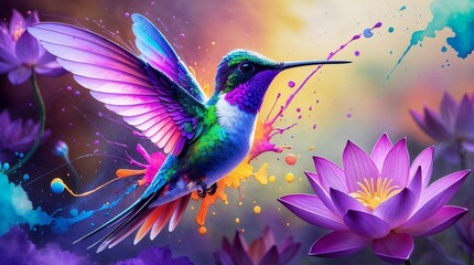 Fototapeta premium hummingbird and flowers