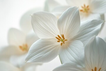 Close-up of delicate white flowers, showcasing intricate petal details and soft, blurred background.