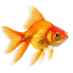 Goldfish swims gracefully in isolation against a clean white background showcasing its vibrant colors, Gold fish Isolationisolated on white background