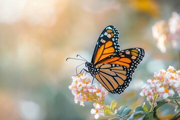 Fototapeta premium This image showcases a beautiful Monarch Butterfly set against a pristine white background