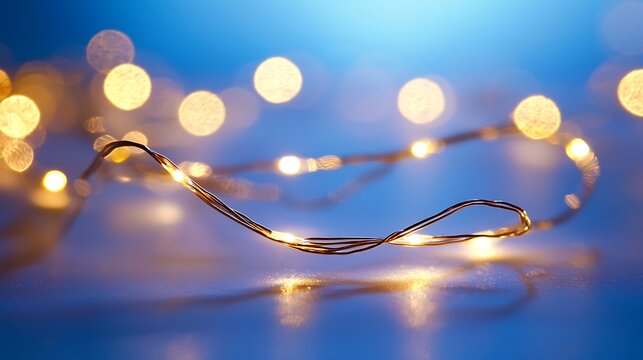 Warm String Lights on Blue Background