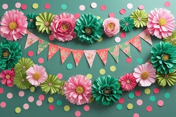 Floral Retro Green and Pink Confetti Banner for Joyful Celebrations