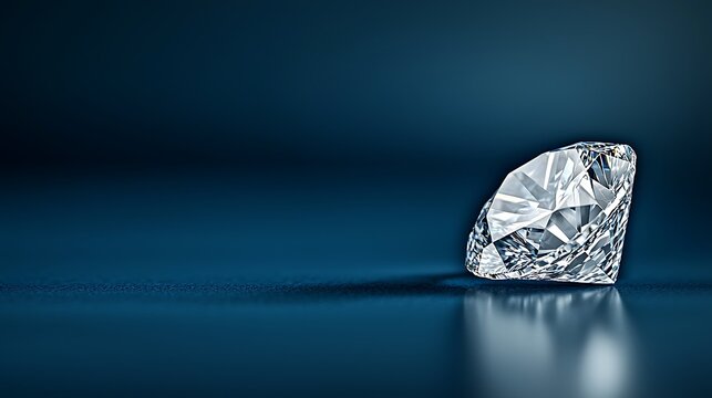 Glimmering diamond gem reflecting light on a dark, smooth surface