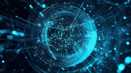 Obraz premium Abstract Global Network Connection Futuristic Blue Sphere Digital Technology Background