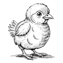 Fototapeta premium Cute Chick Standing in Sketch Style on White Background 