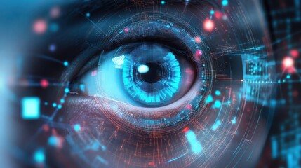 Futuristic Eye with Digital Data Overlay Abstract Technology Background
