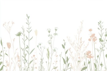 Delicate silhouettes of various wildflowers stand against a white background