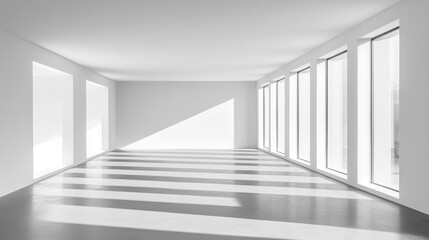 Obraz premium Bright Empty Room with Large Windows Sunlight.