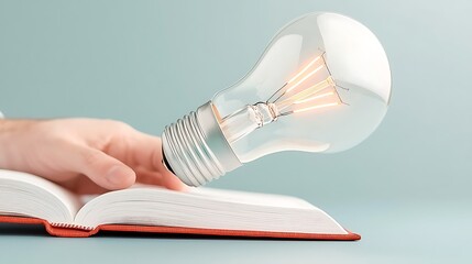 Lightbulb hovers above open book, illuminating potential knowledge and creativity