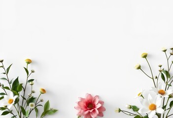 Fototapeta premium Empty minimalist floral frame with greenery, simple modern design, vintage, spring