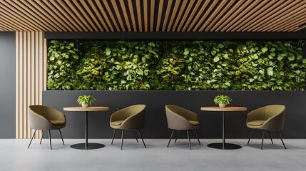 Fototapeta premium Modern cafe interior with green wall