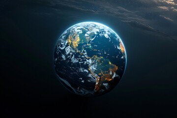 minimalist Earth illustration glowing in darkness