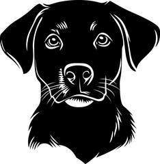 A clean and detailed silhouette of a dog's head, showcasing its distinct ears, snout, and facial structure. Ideal for pet logos, animal-themed designs, veterinary graphics