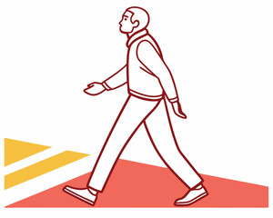 Fototapeta premium A stylized vector illustration of a simple humanoid figure in a walking pose. One leg is slightly lifted, and the arms swing naturally, creating a dynamic motion effect.