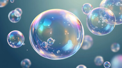 The photo would feature bubbles made of glass, with each one showcasing a smooth, shiny, and reflective surface.