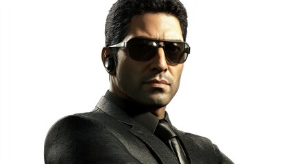 Fototapeta premium Professional in a Suit and Sunglasses with Earpiece Ready for Action