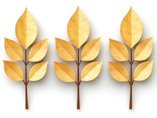 Naklejka premium Three stylized branches featuring light yellow leaves on white backdrop