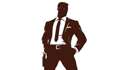 Silhouette of a Confident Businessman in Suit Holding a Gun Ideal for Mystery Action and Sec