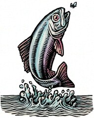 spot illustration of jumping trout