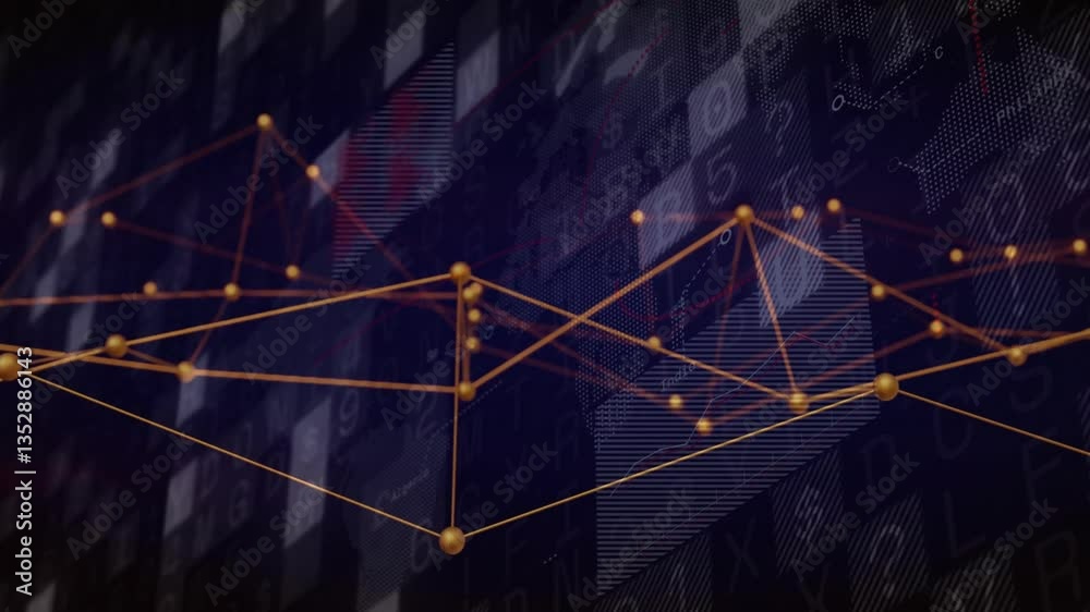 Poster data processing animation with network connections over digital abstract background