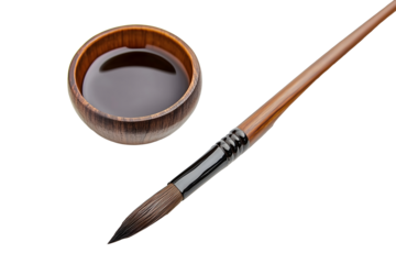 traditional ink brush and ink bowl for calligraphy isolated png transparent cutout