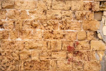 Background of ancient  brick wall. Texture of old amphitheater stone for design.