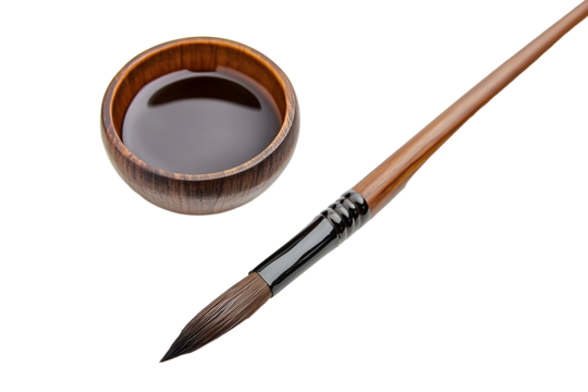 traditional ink brush and ink bowl for calligraphy isolated png transparent cutout