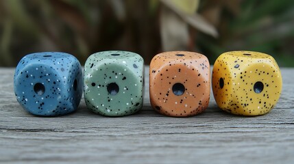 Colorful Dice Set on Wood.