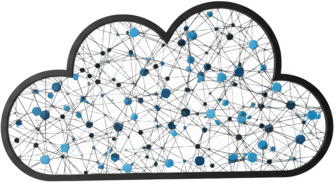 Abstract Cloud Computing Network Graphic Interconnected Nodes and Data Flow Visualization