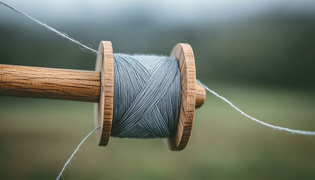 Grey thread spool outdoors for blurred background.