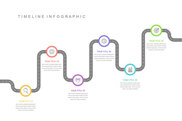 Business road map timeline infographic concept. with icons and 6 options, Corporate milestones graphic elements. workflow layout, diagram, report, web design. Creative, vector