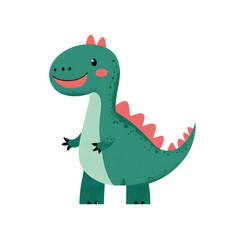 Fototapeta premium A cute cartoon dinosaur with teal skin, a pink belly, and pink spines down its back. It has a friendly expression 