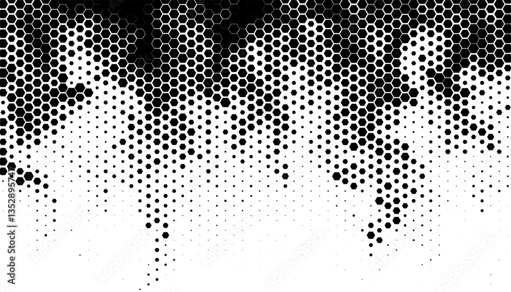 Poster black and white abstract geometric pattern with hexagon shape made halftone motion effect with smoot