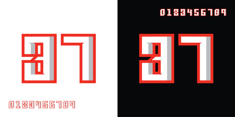 number 37 geometric red white on white and black background for, racing, event, jersey, birthday