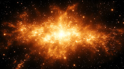 Naklejka premium A bright orange nebula with many stars against a dark black background