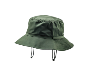 Olive green bucket hat.  Durable, lightweight, and waterproof. Adjustable strings for a customized fit.  Perfect for outdoor activities