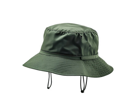Olive green bucket hat.  Durable, lightweight, and waterproof. Adjustable strings for a customized fit.  Perfect for outdoor activities