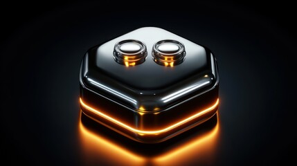 Futuristic Device with Glowing Orange Accents and Reflective Surface HighTech Gadget Modern