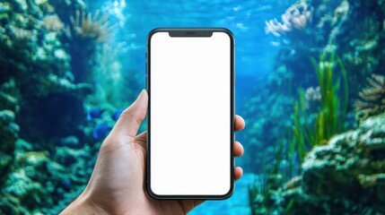 Smartphone display underwater natural environment scene