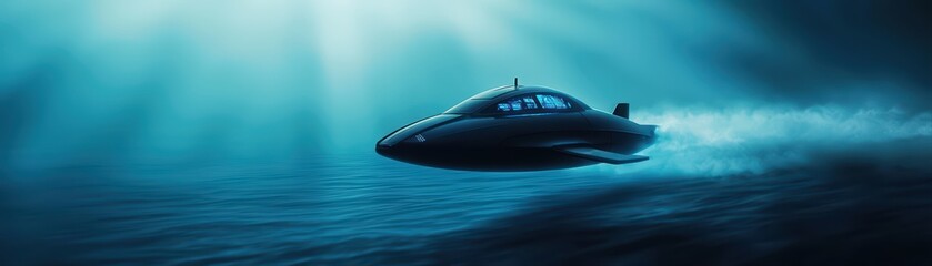 Obraz premium Futuristic Underwater Vehicle in Deep Ocean Scene