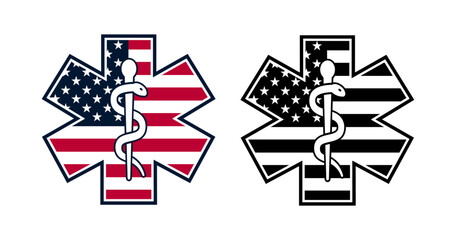Patriotic EMS Star of Life Symbol - USA Themed Vector Logo Design for Emergency Medical Services © Industry Icons