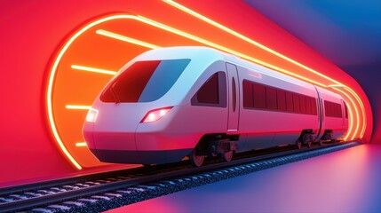 Naklejka premium Modern train in neon tunnel with dynamic lighting